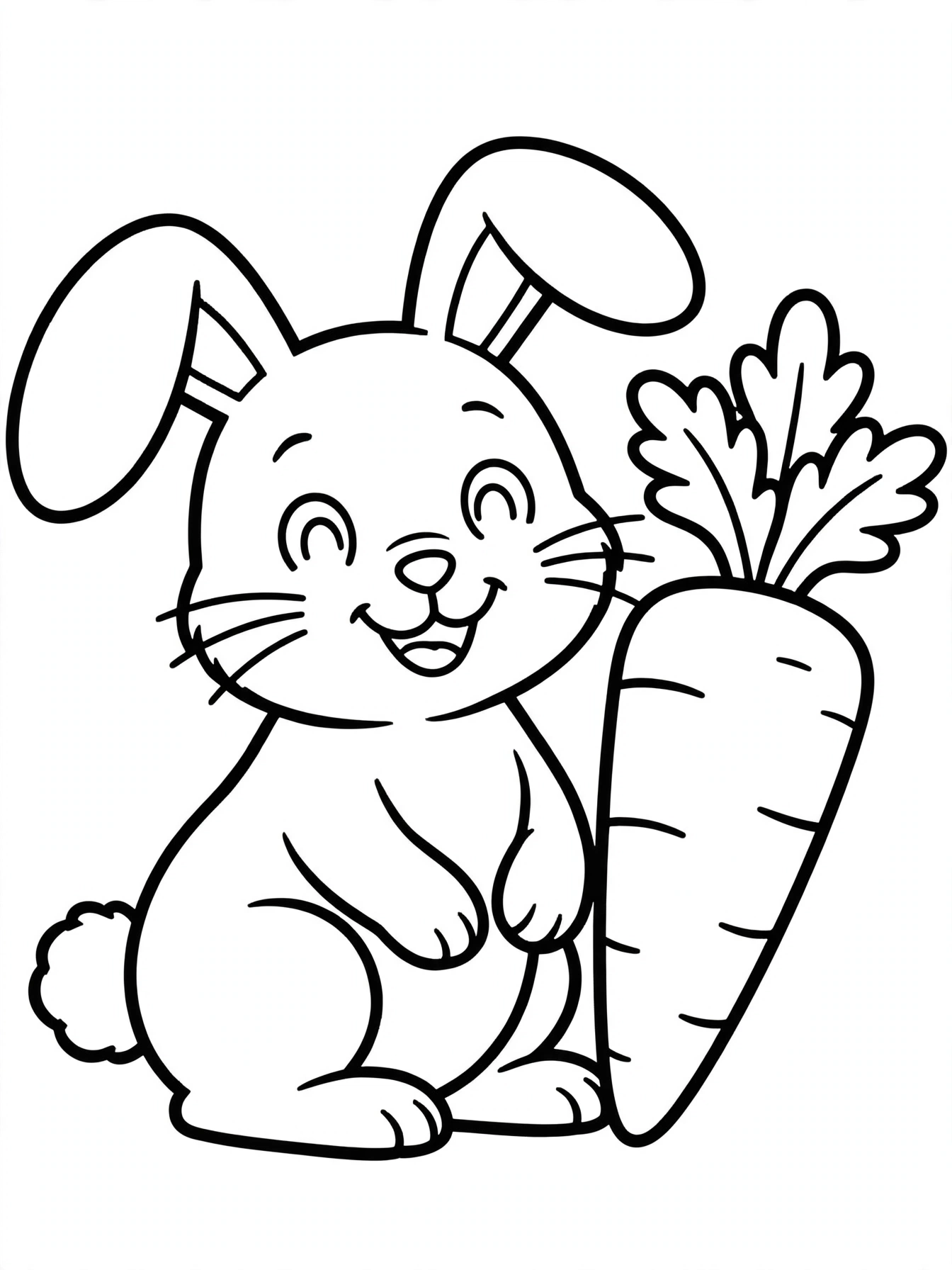 Desenho de coelho fofo com cenoura para colorir