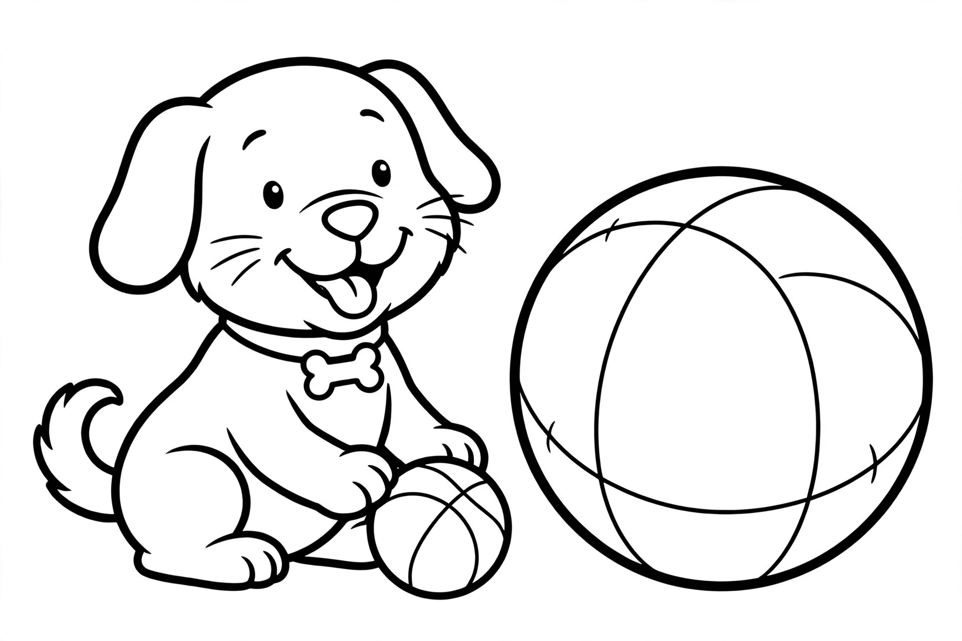 Desenho de cachorro com bola para colorir