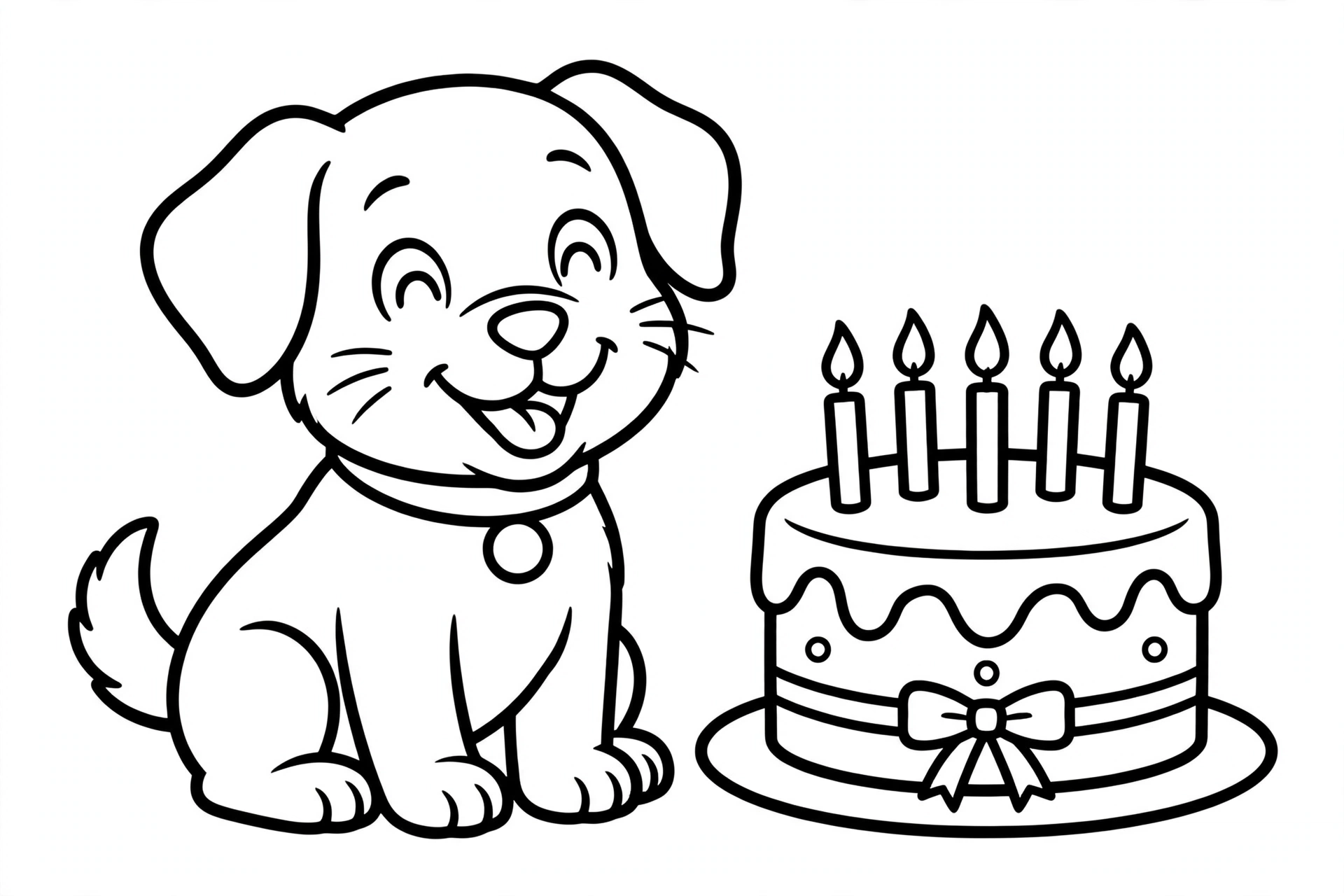 Desenho de cachorro com bolo de aniversário para colorir