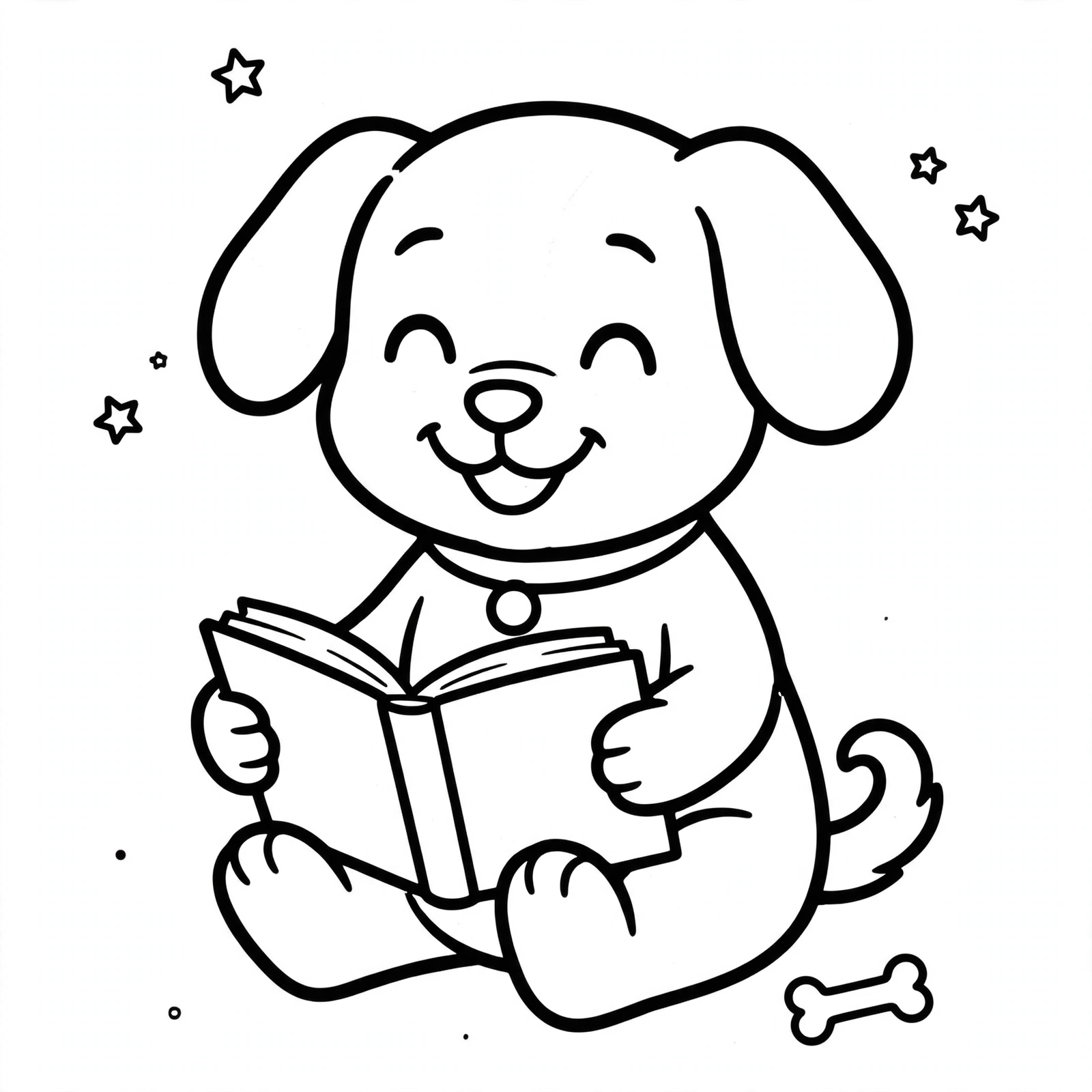 Desenho de cachorro lendo livro para colorir