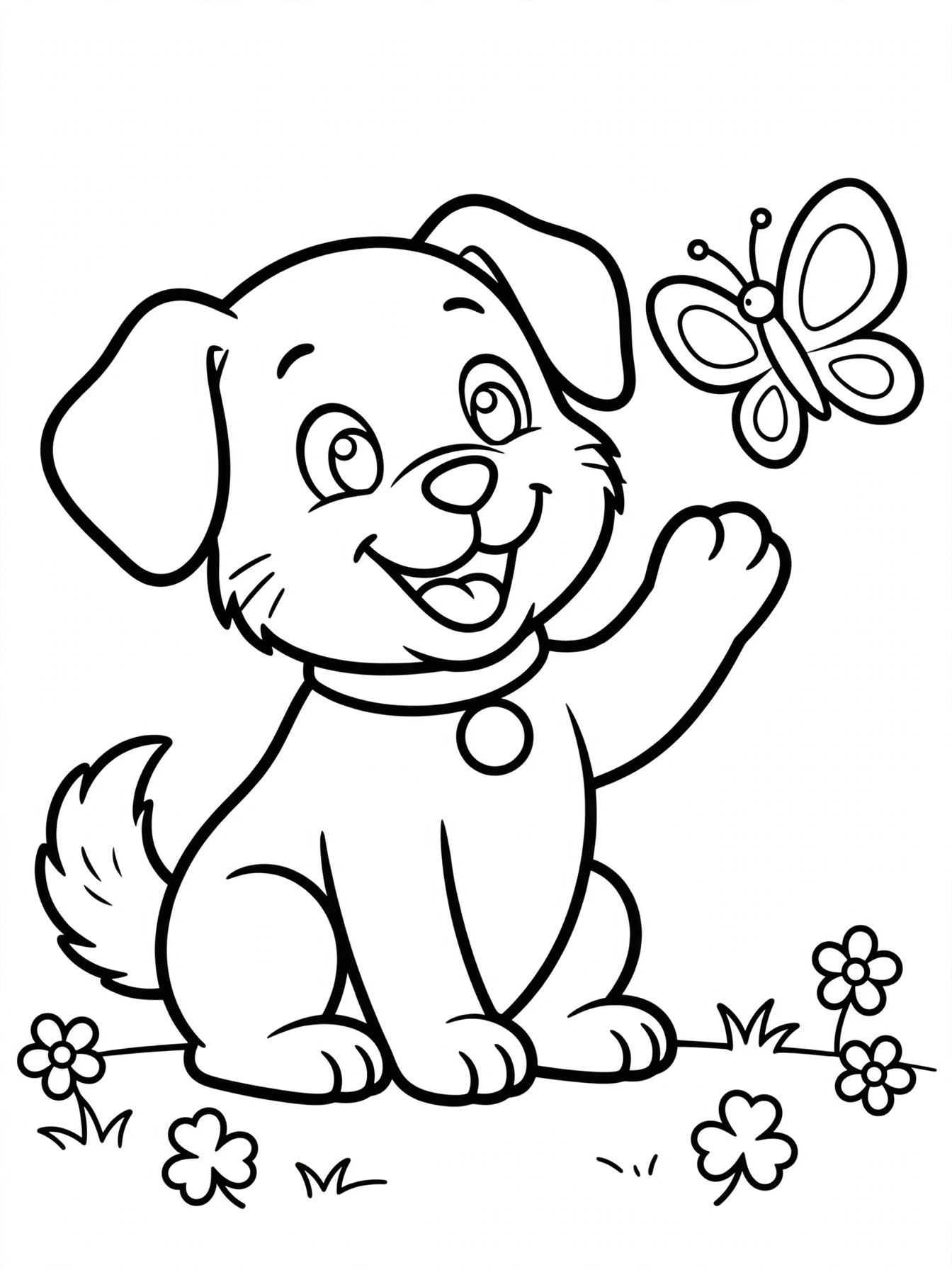 Desenho de cachorro com borboleta para colorir