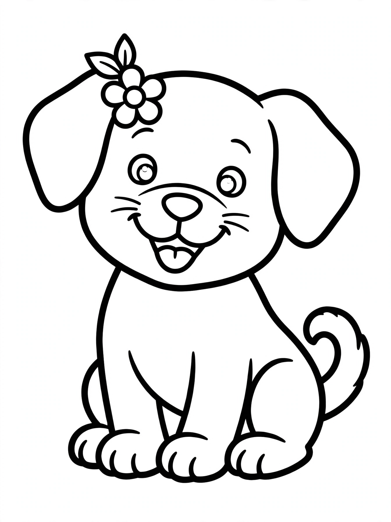 Desenho de cachorro com flor para colorir