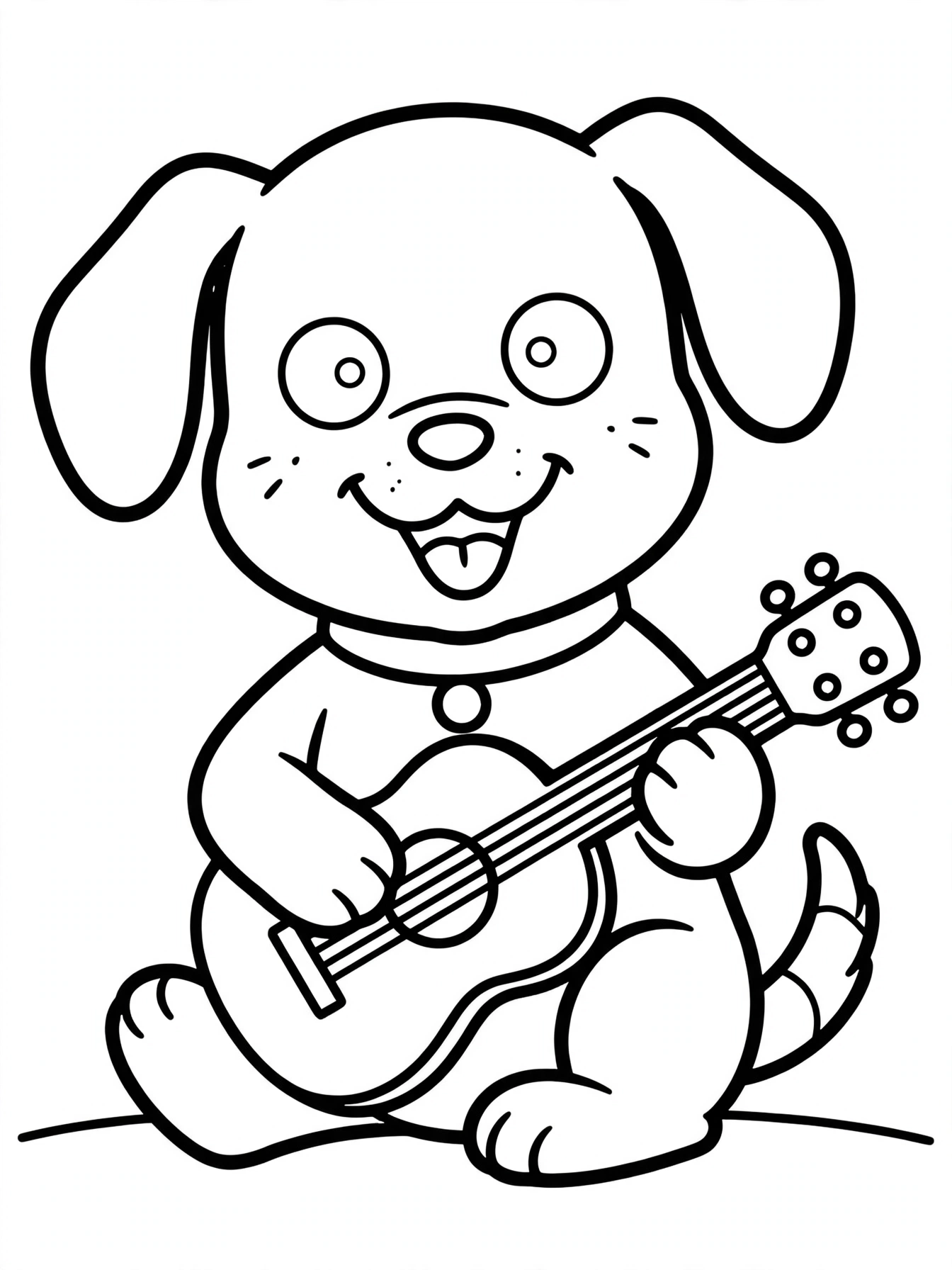 Desenho de cachorro com violão para colorir