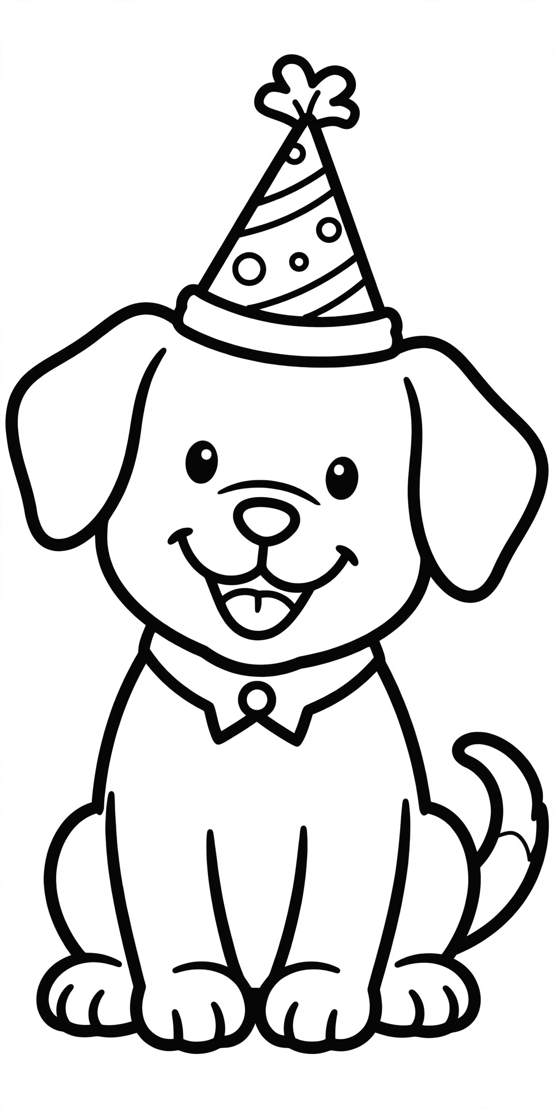 Desenho de cachorro com chapéu de festa para colorir