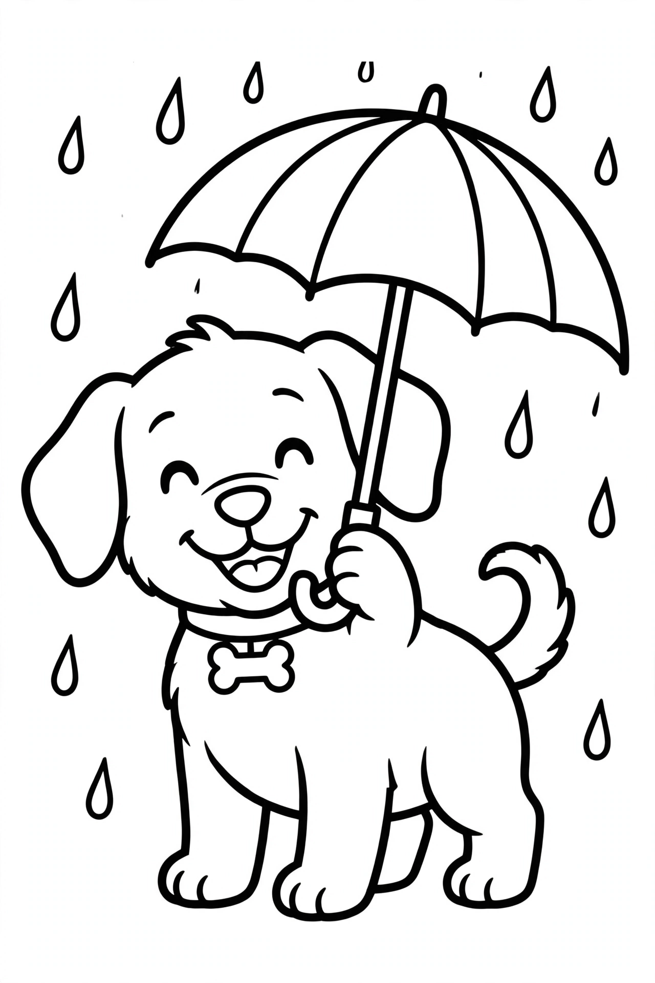 Desenho de cachorro com guarda-chuva para colorir