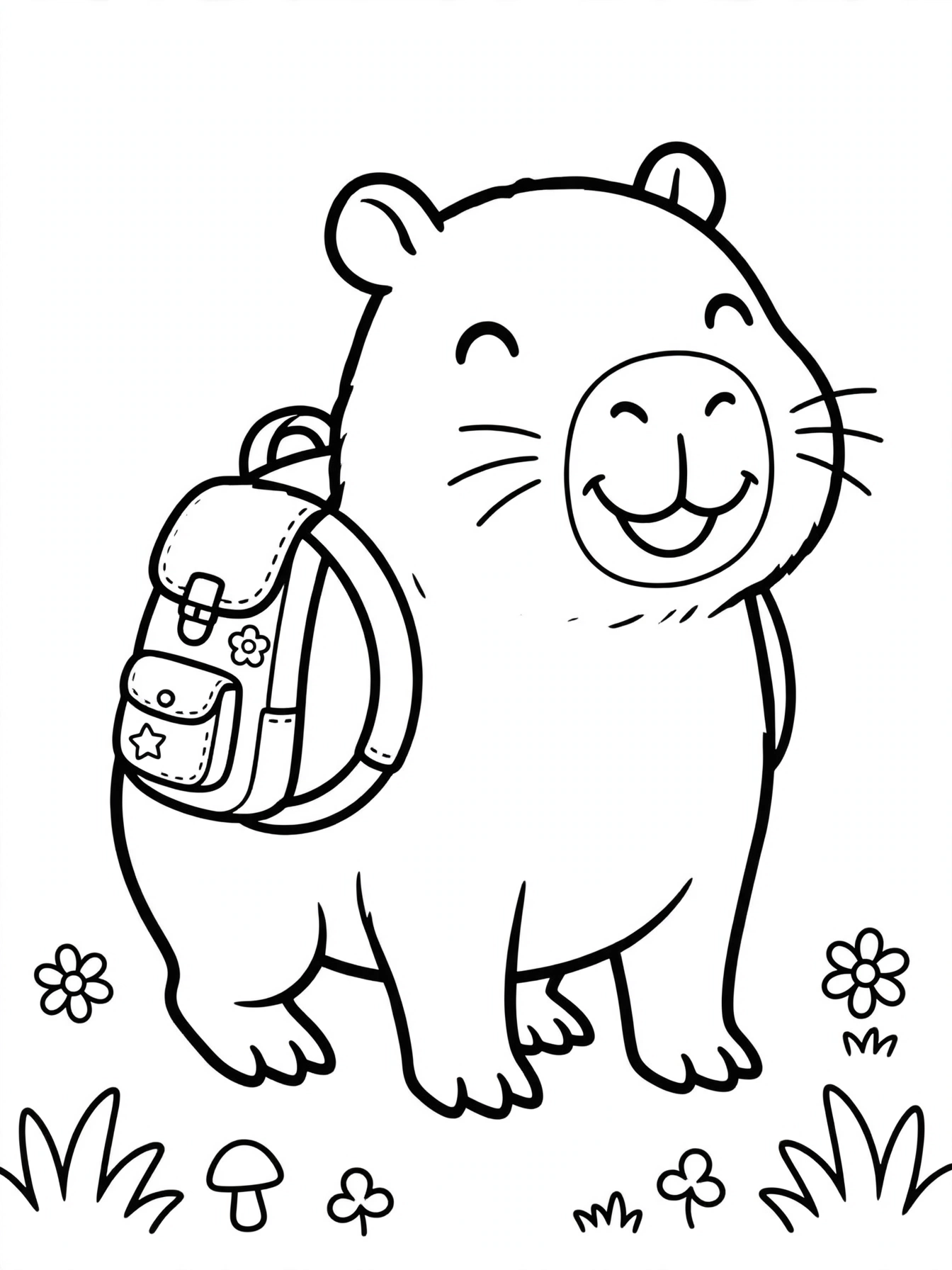 Desenho de capivara com mochila para colorir