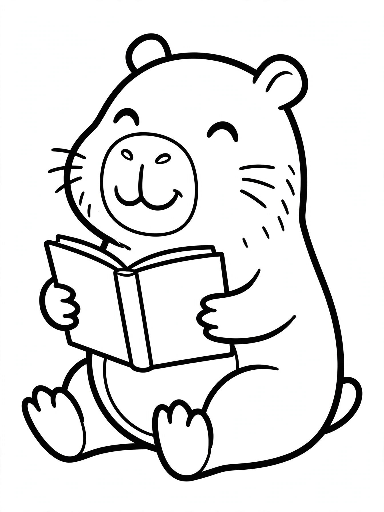 Desenho de capivara lendo livro para colorir