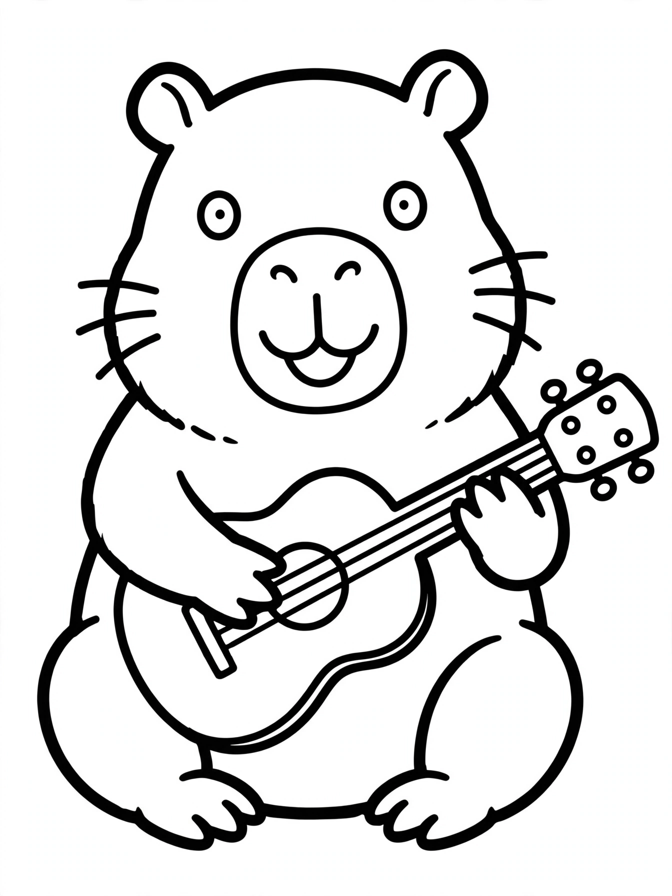 Desenho de capivara com violão para colorir