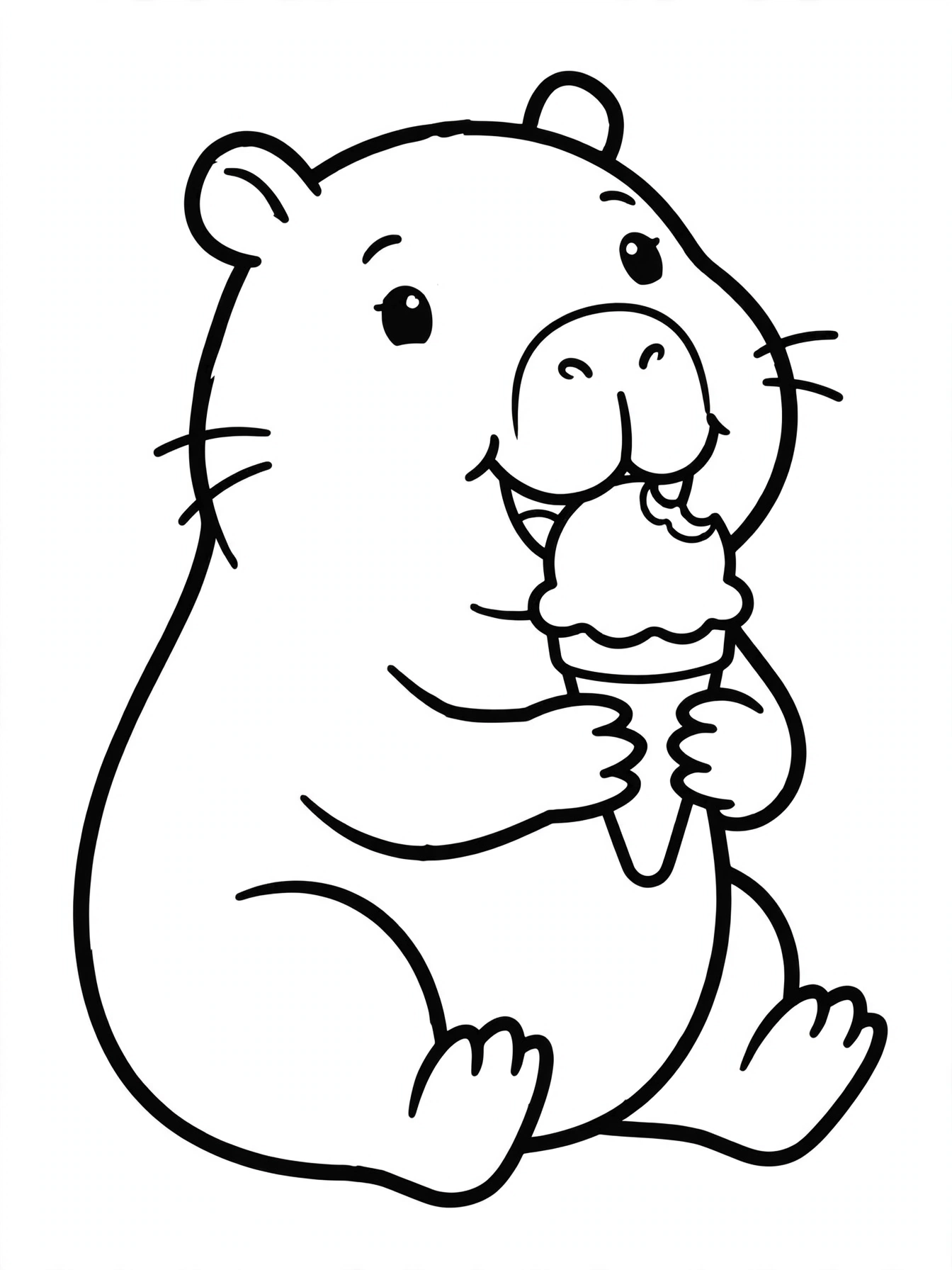Desenho de capivara com sorvete para colorir