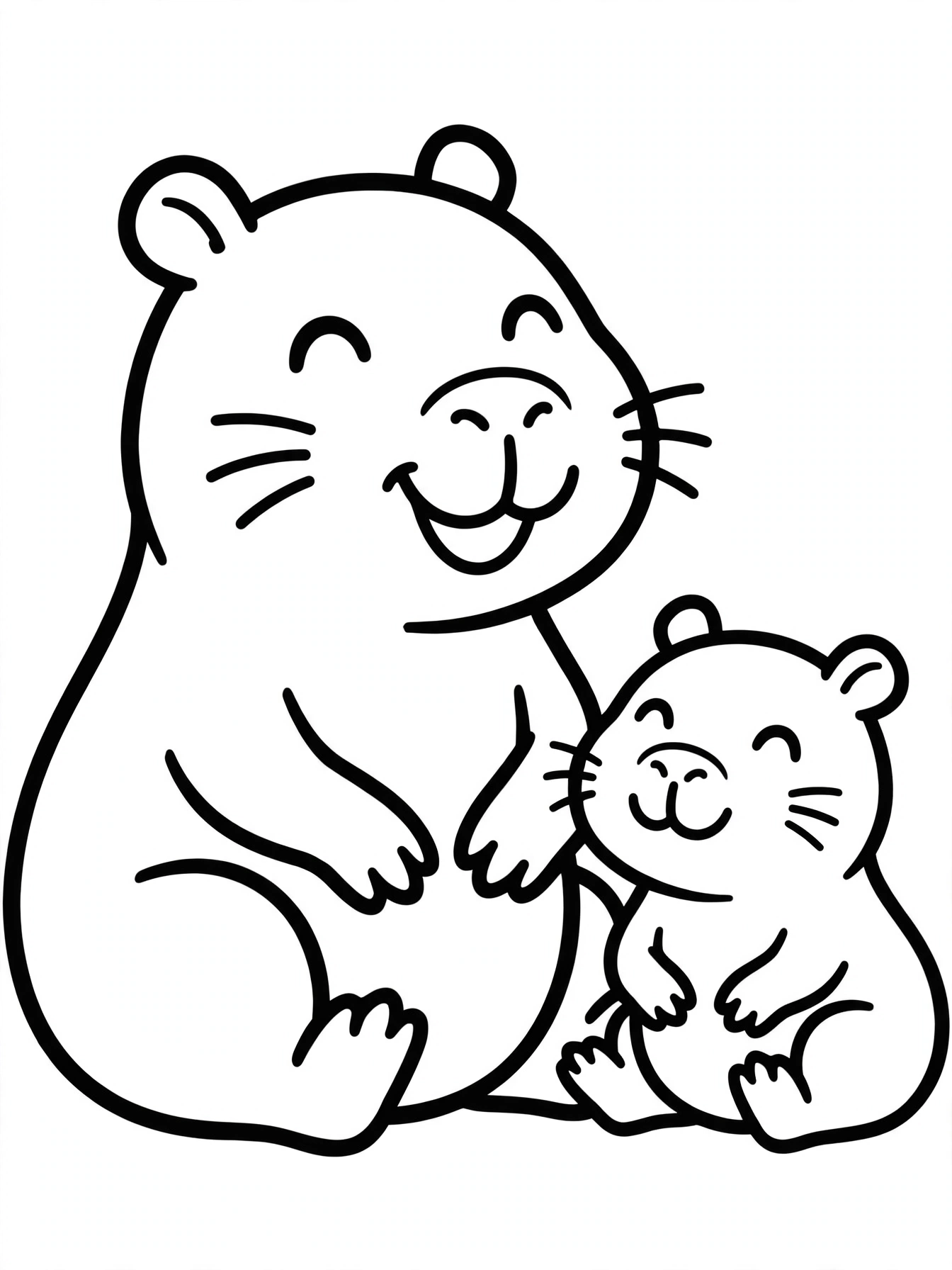 Desenho de mãe capivara e filhote para colorir