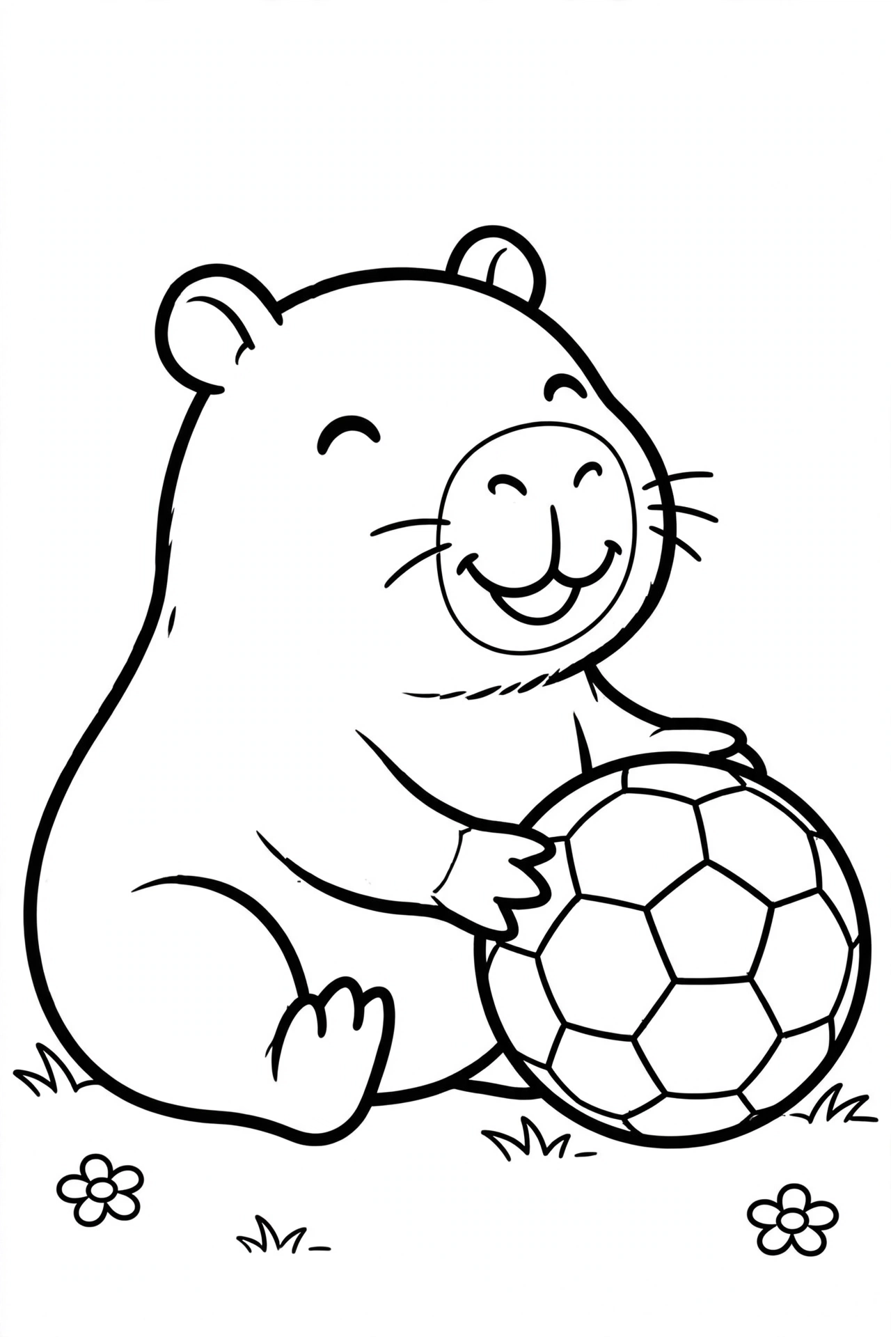 Desenho de capivara com bola de futebol para colorir