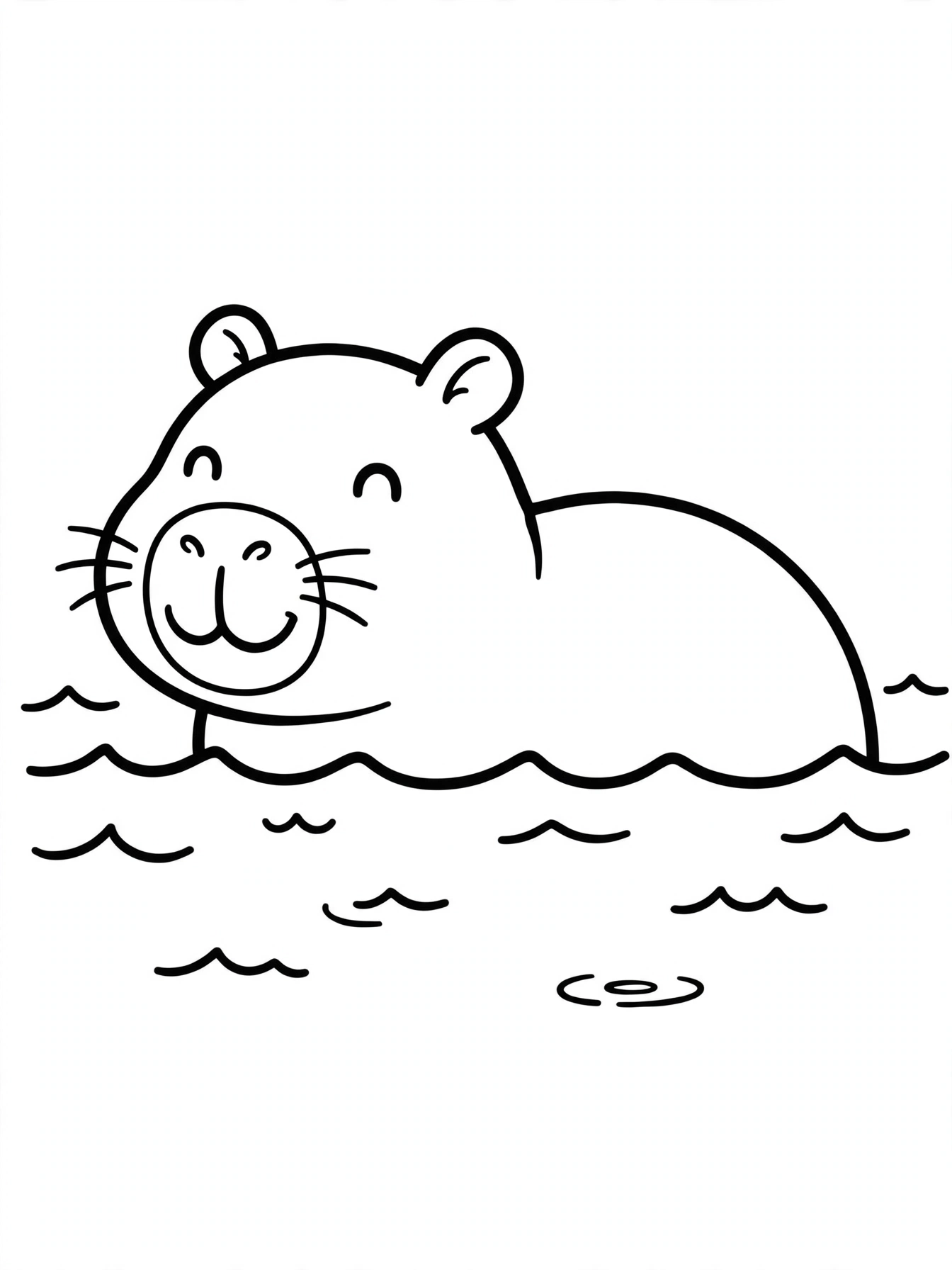 Desenho de capivara nadando para colorir