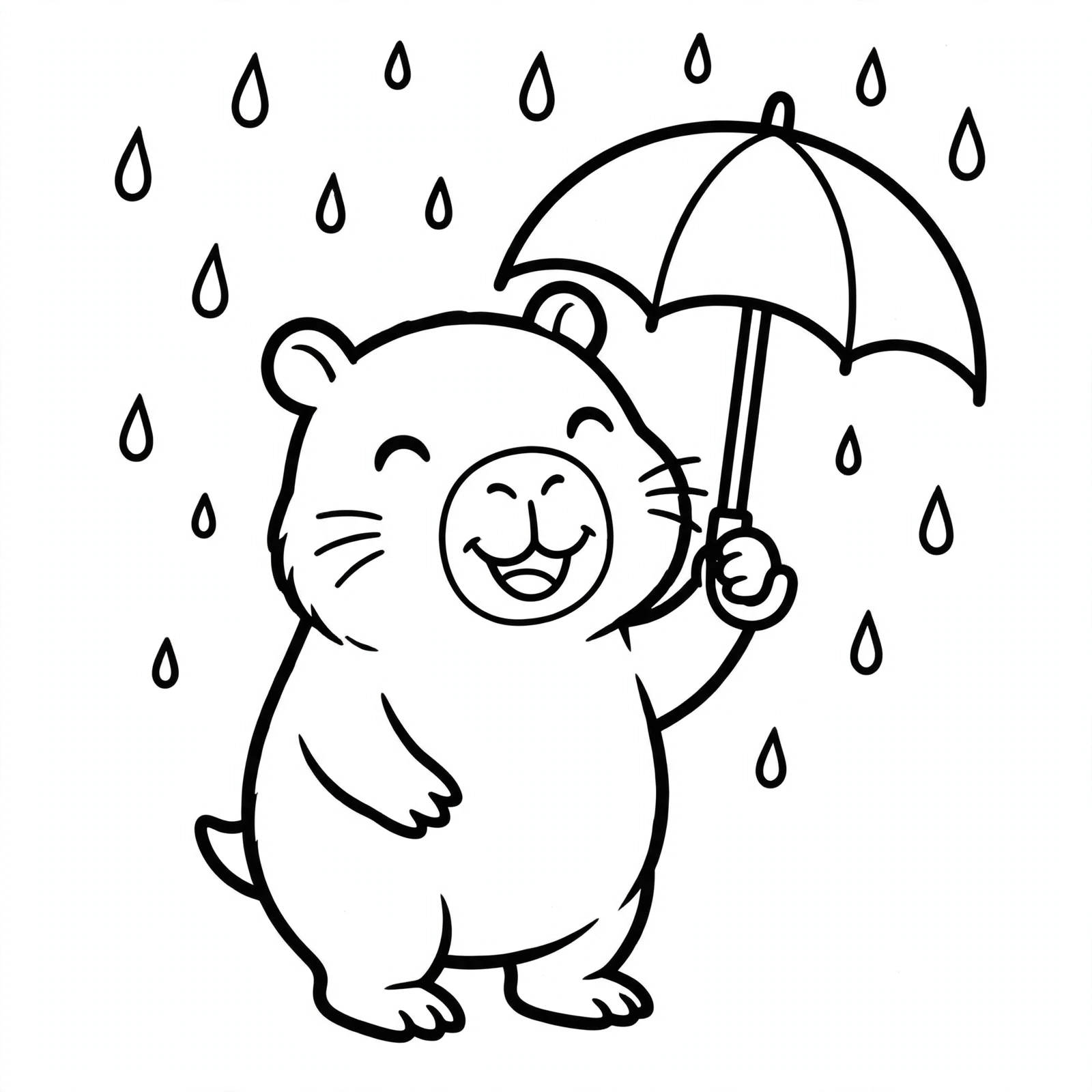 Desenho de capivara com guarda-chuva para colorir