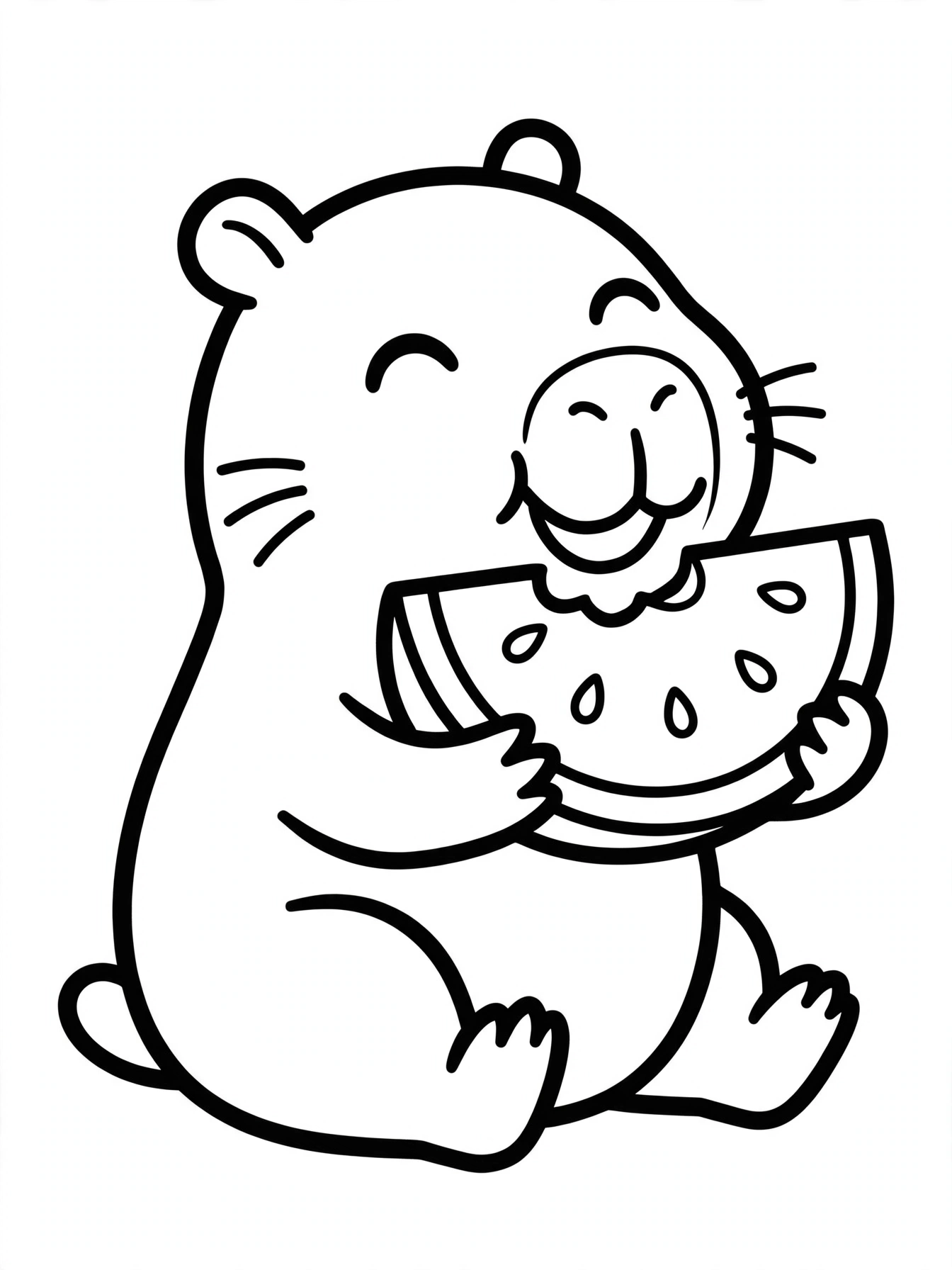 Desenho de capivara com melancia para colorir