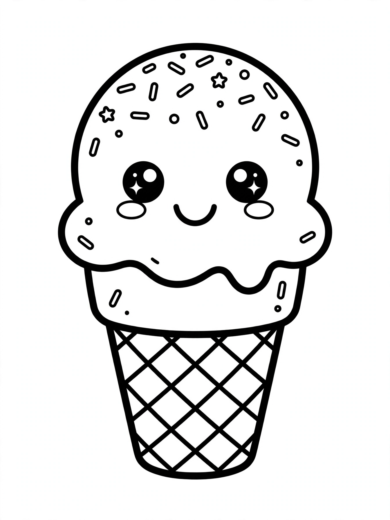 Desenho de sorvete kawaii para colorir