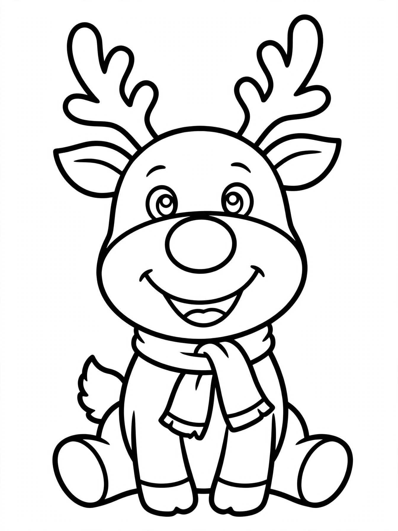 Desenho de rena com nariz vermelho para colorir