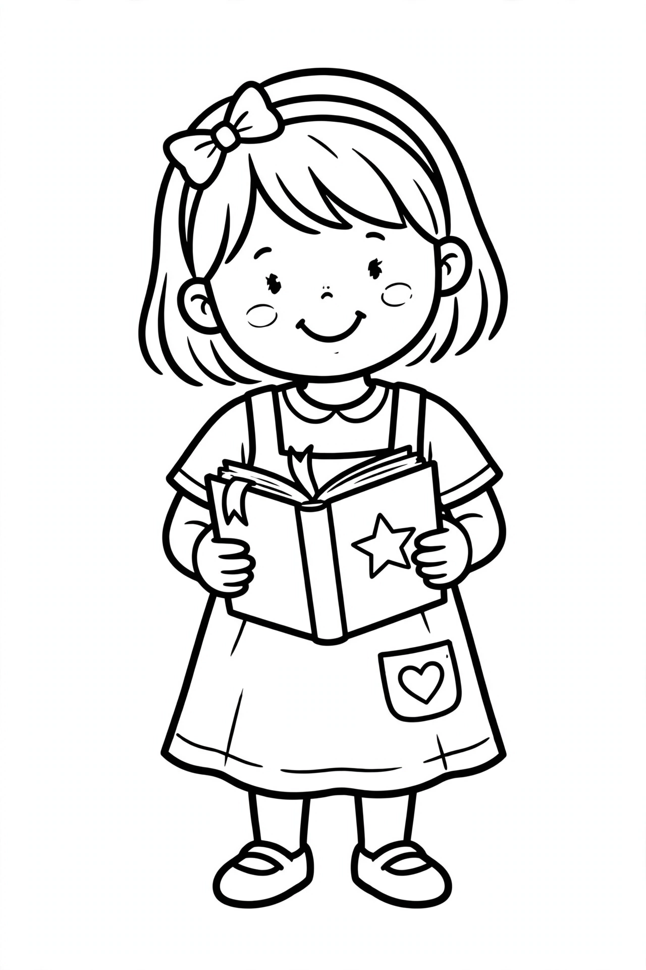 Desenho de menina com livro para colorir e imprimir