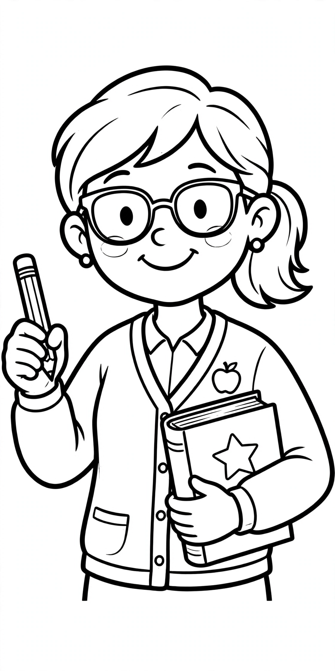 Desenho de professora com livro para colorir e imprimir