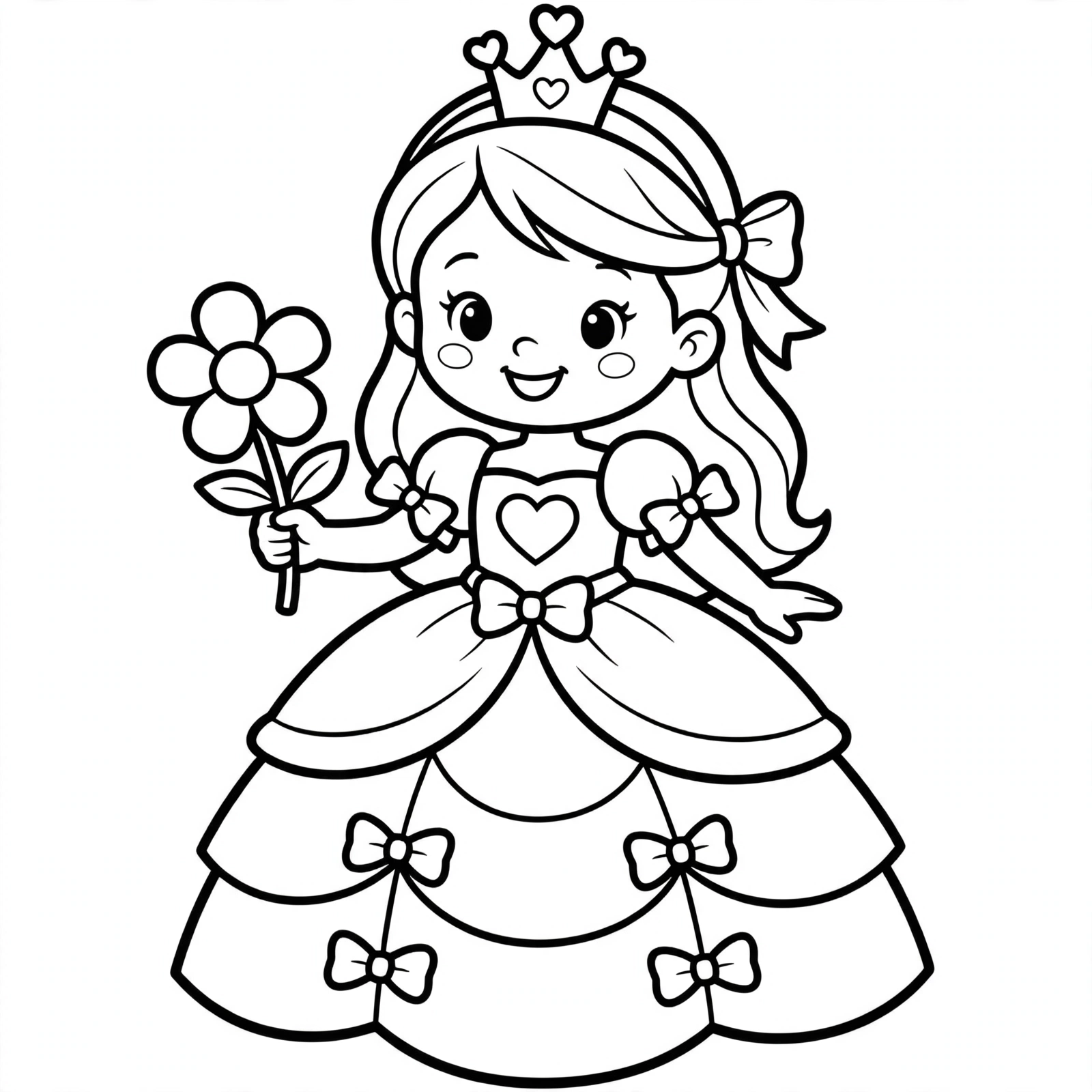 Desenho de princesa de vestido de festa para colorir