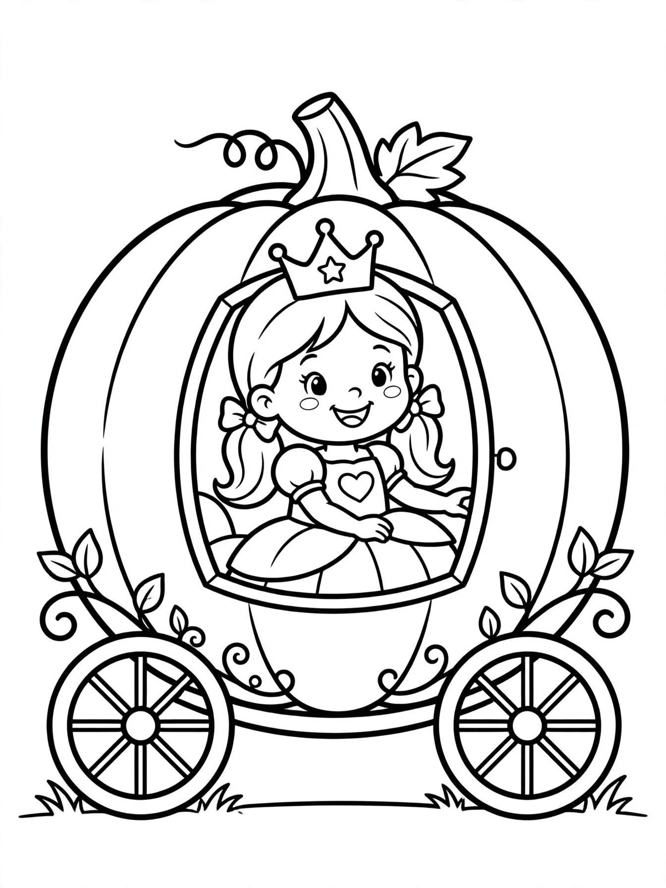 Desenho de princesa na carruagem para colorir