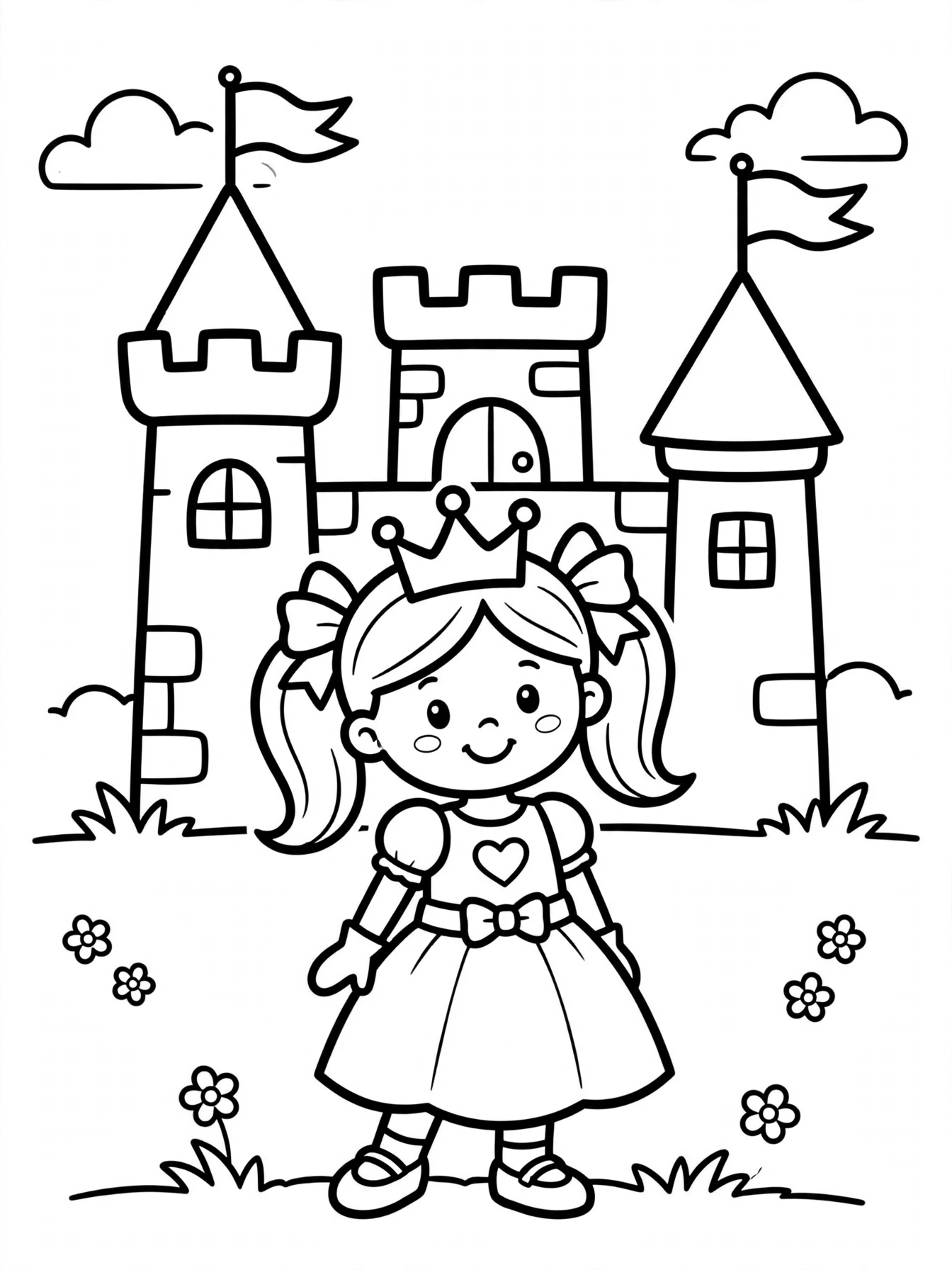 Desenho de princesa no castelo para colorir