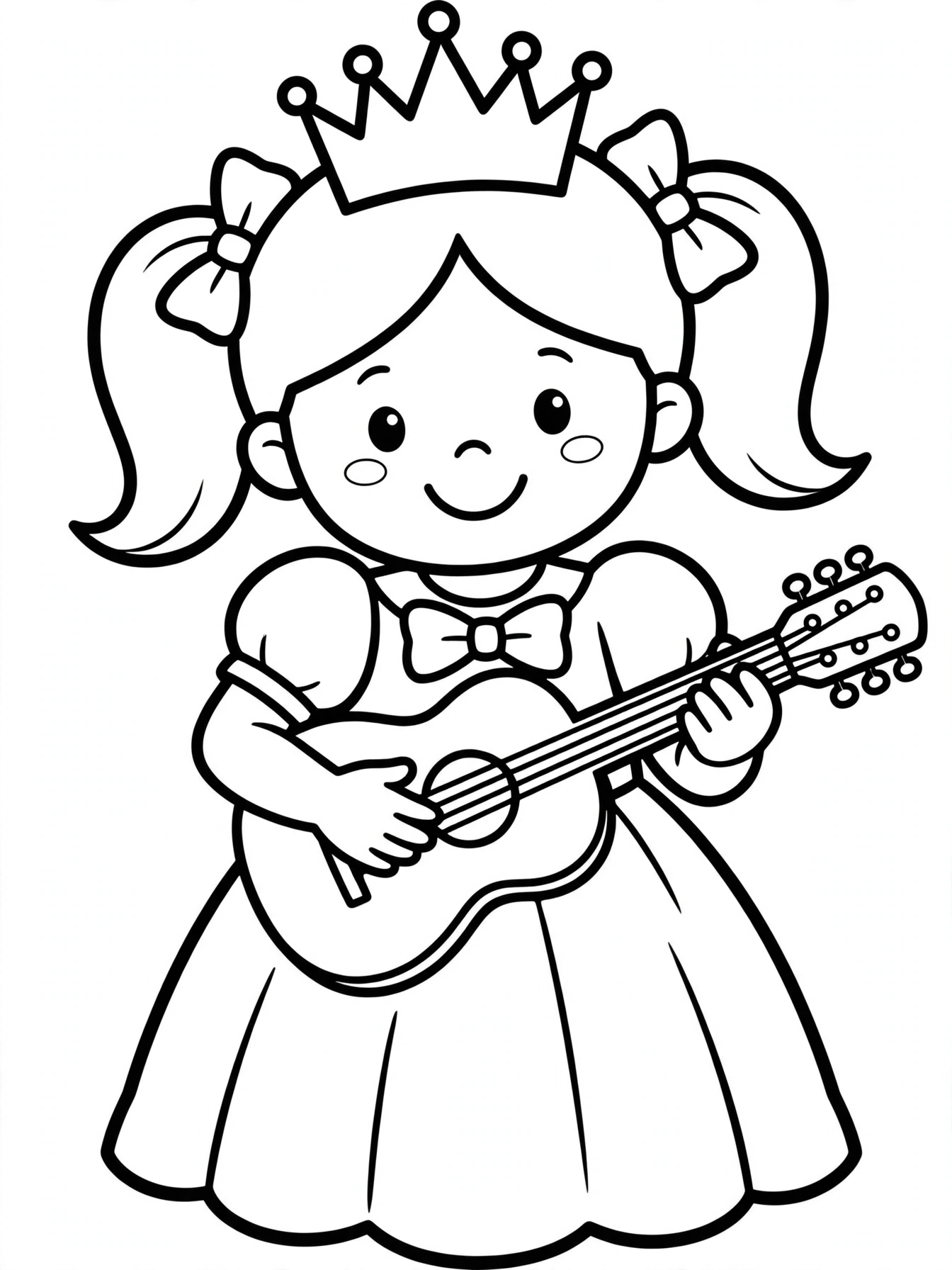 Desenho de princesa com violão para colorir