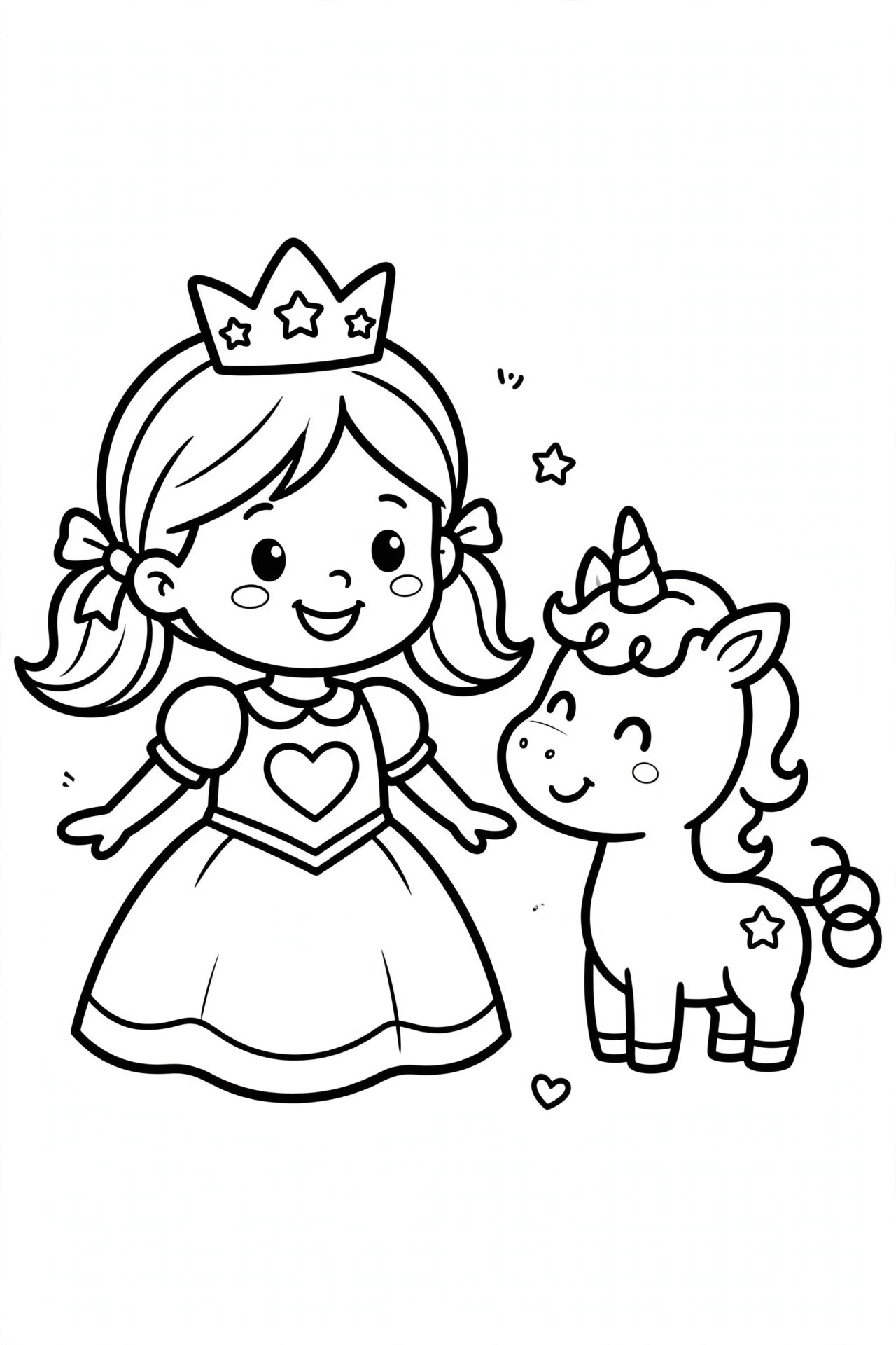 Desenho de princesa com unicórnio para colorir