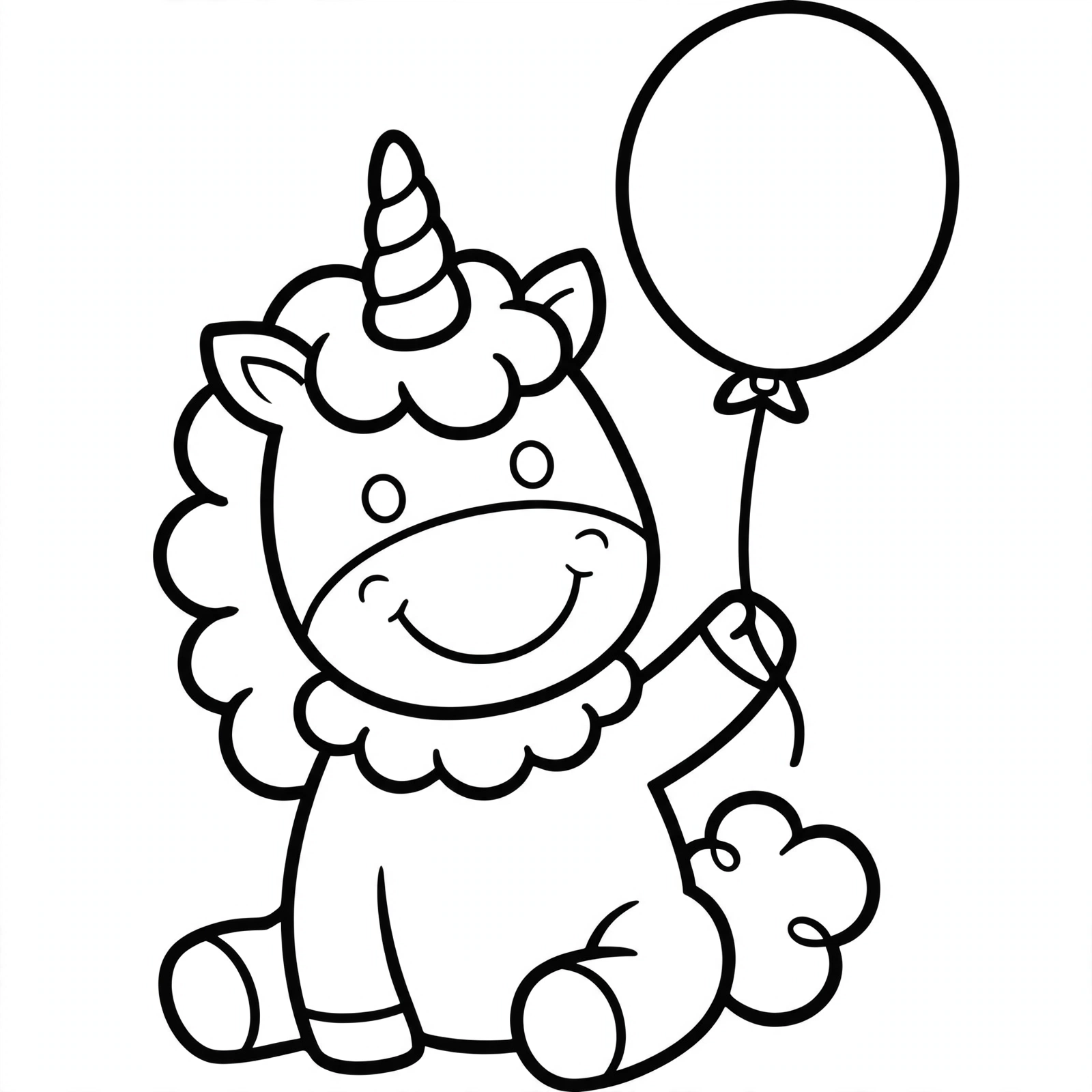 Desenho de unicórnio com balão para colorir