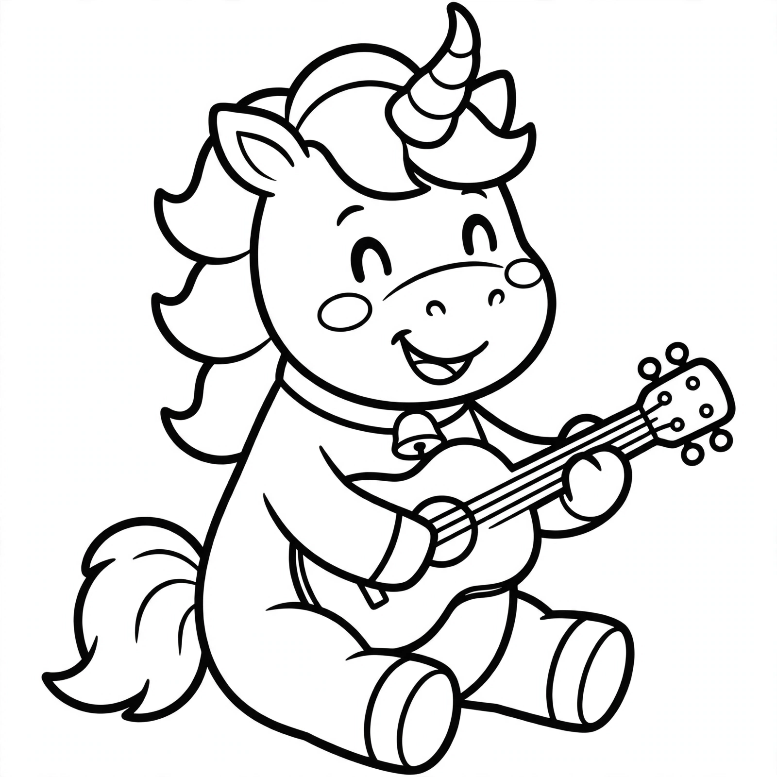 Desenho de unicórnio com violão para colorir