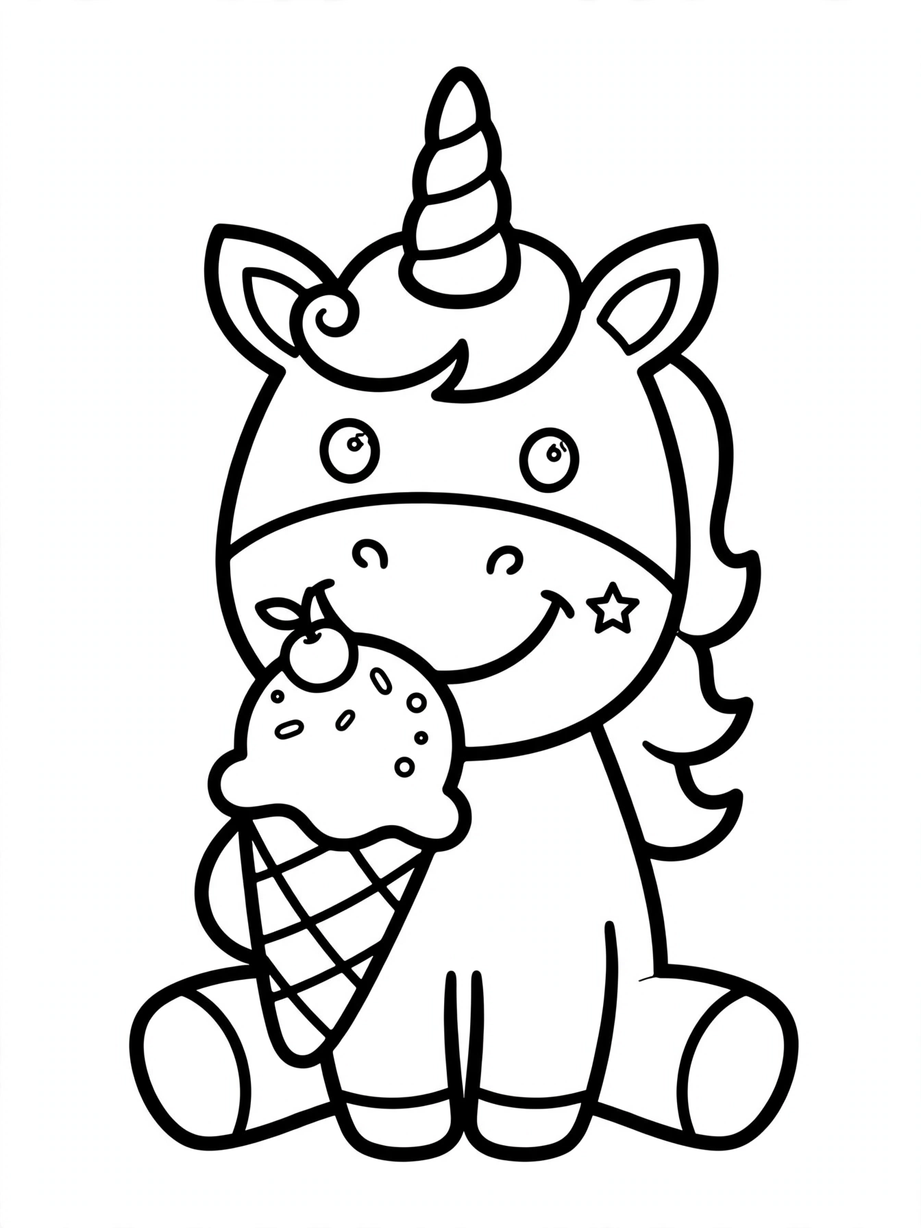 Desenho de unicórnio com sorvete para colorir