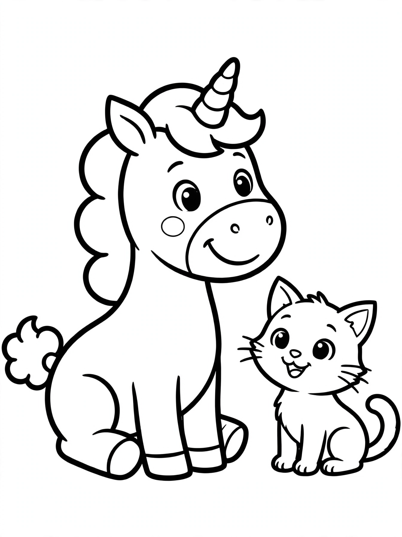 Desenho de unicórnio com gatinho para colorir