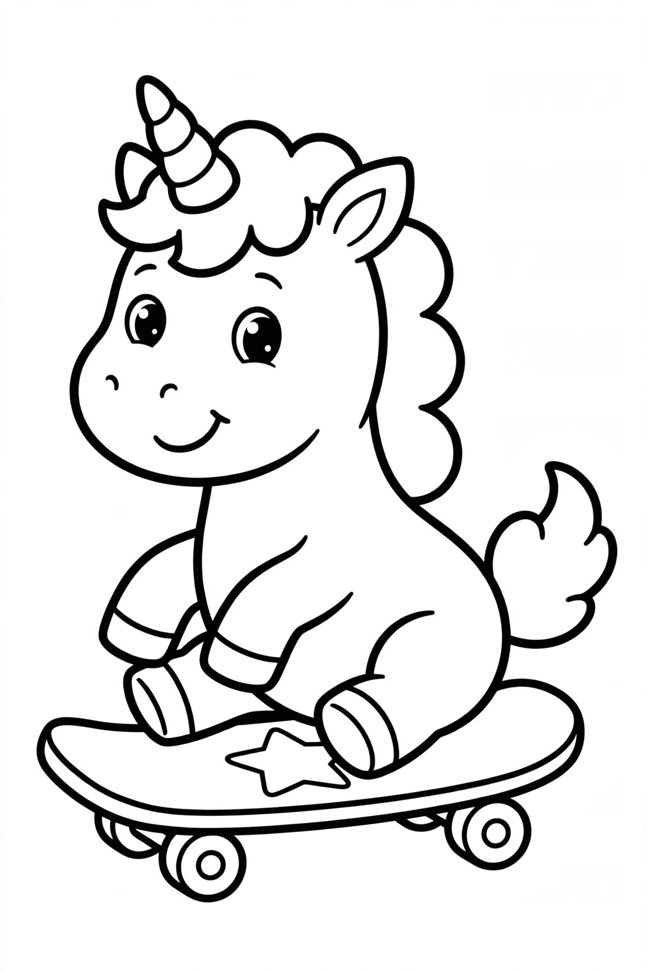 Desenho de unicórnio com skate para colorir