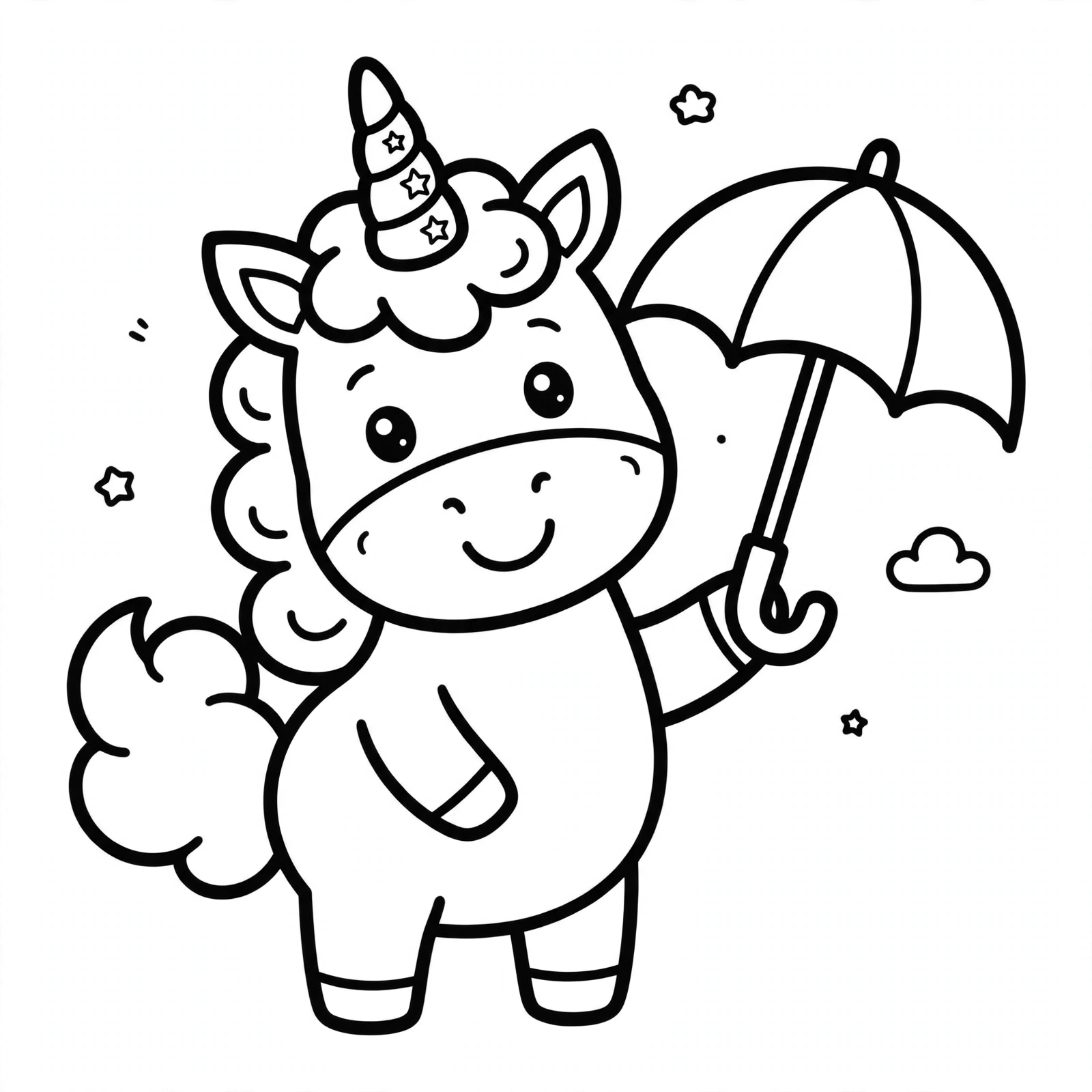 Desenho de unicórnio com guarda-chuva para colorir