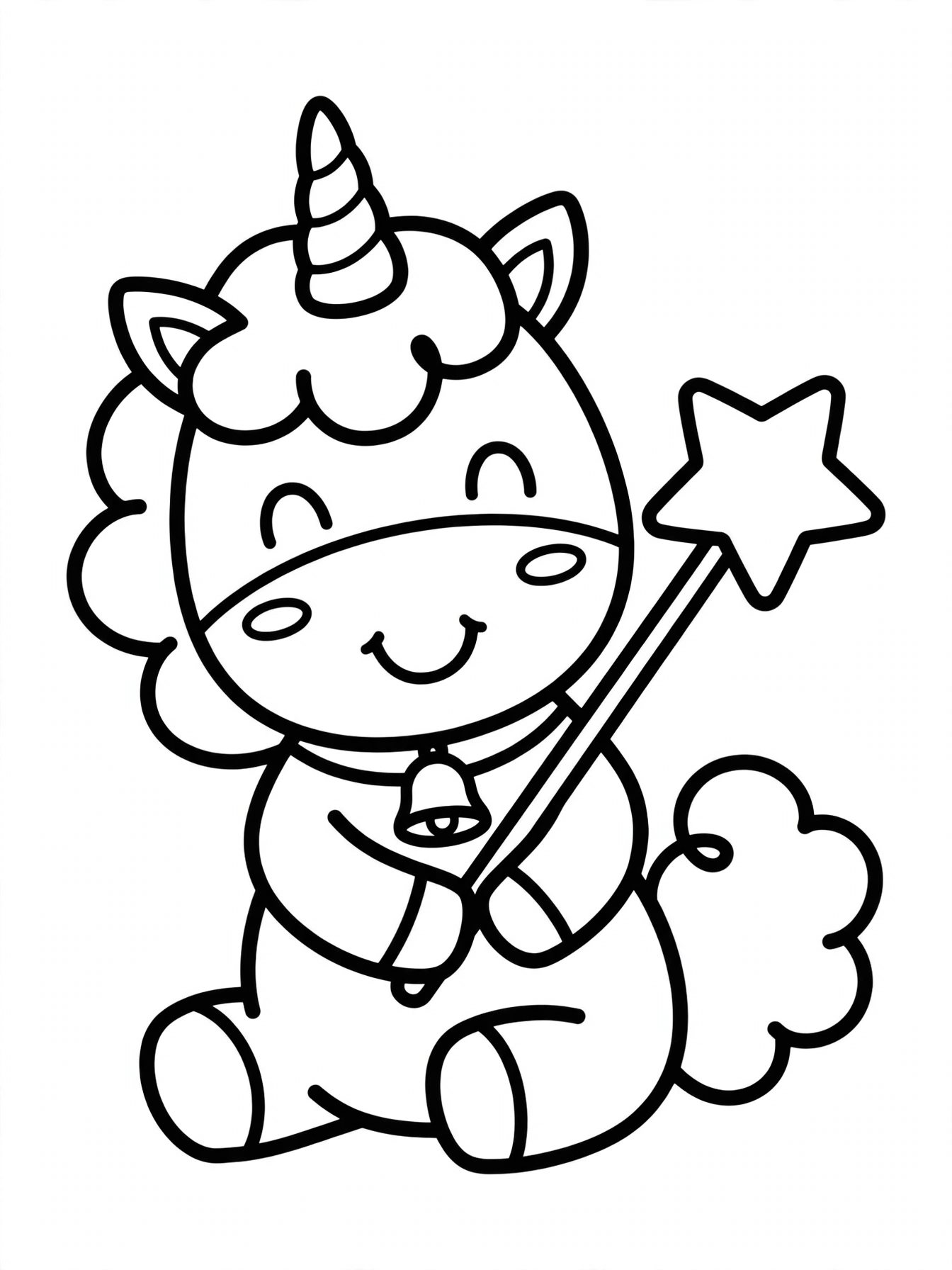 Desenho de unicórnio com varinha mágica para colorir